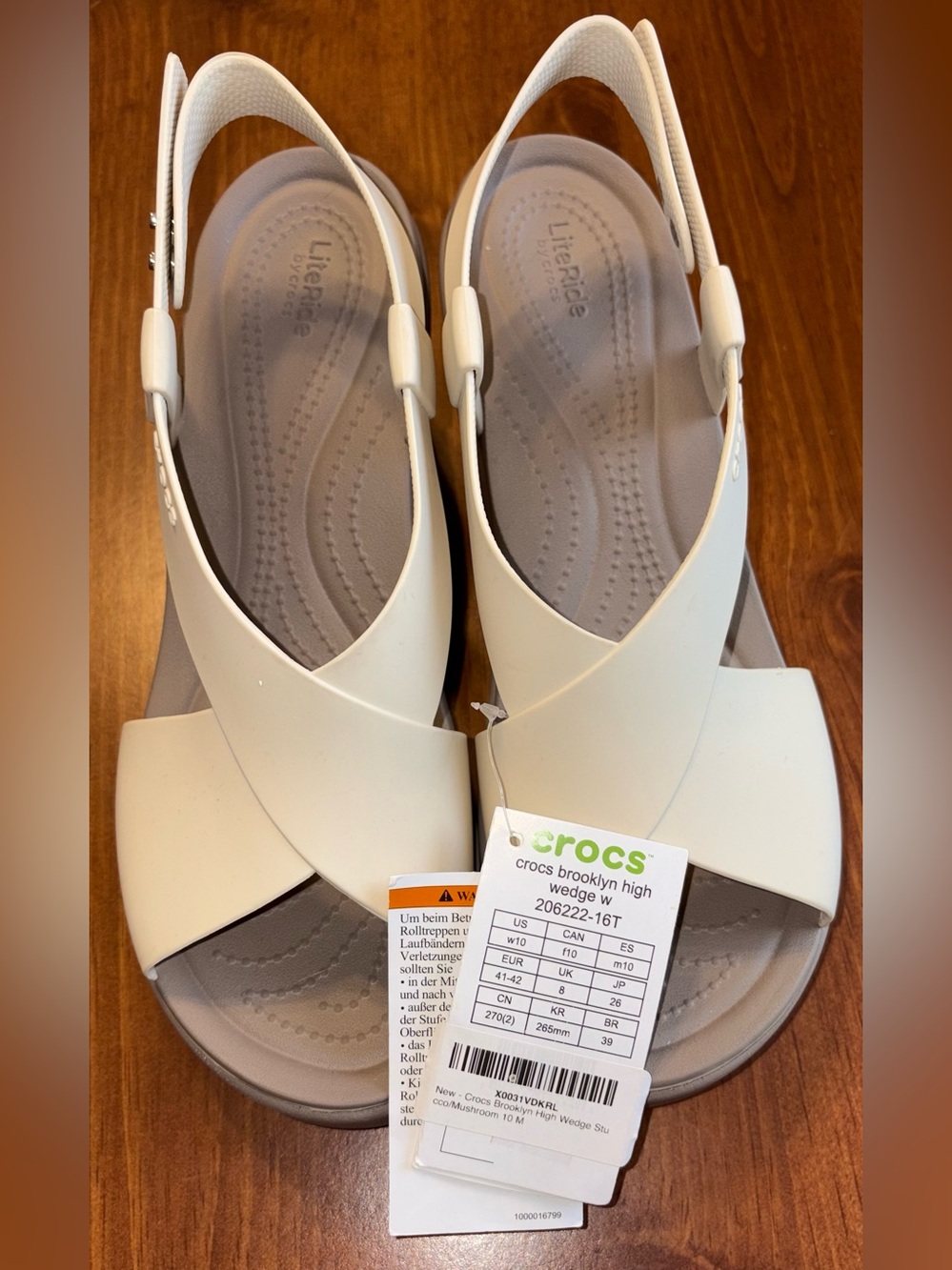 Crocs LiteRide stucco/mushroom rubber Brooklyn High Wedge sandals Size 10